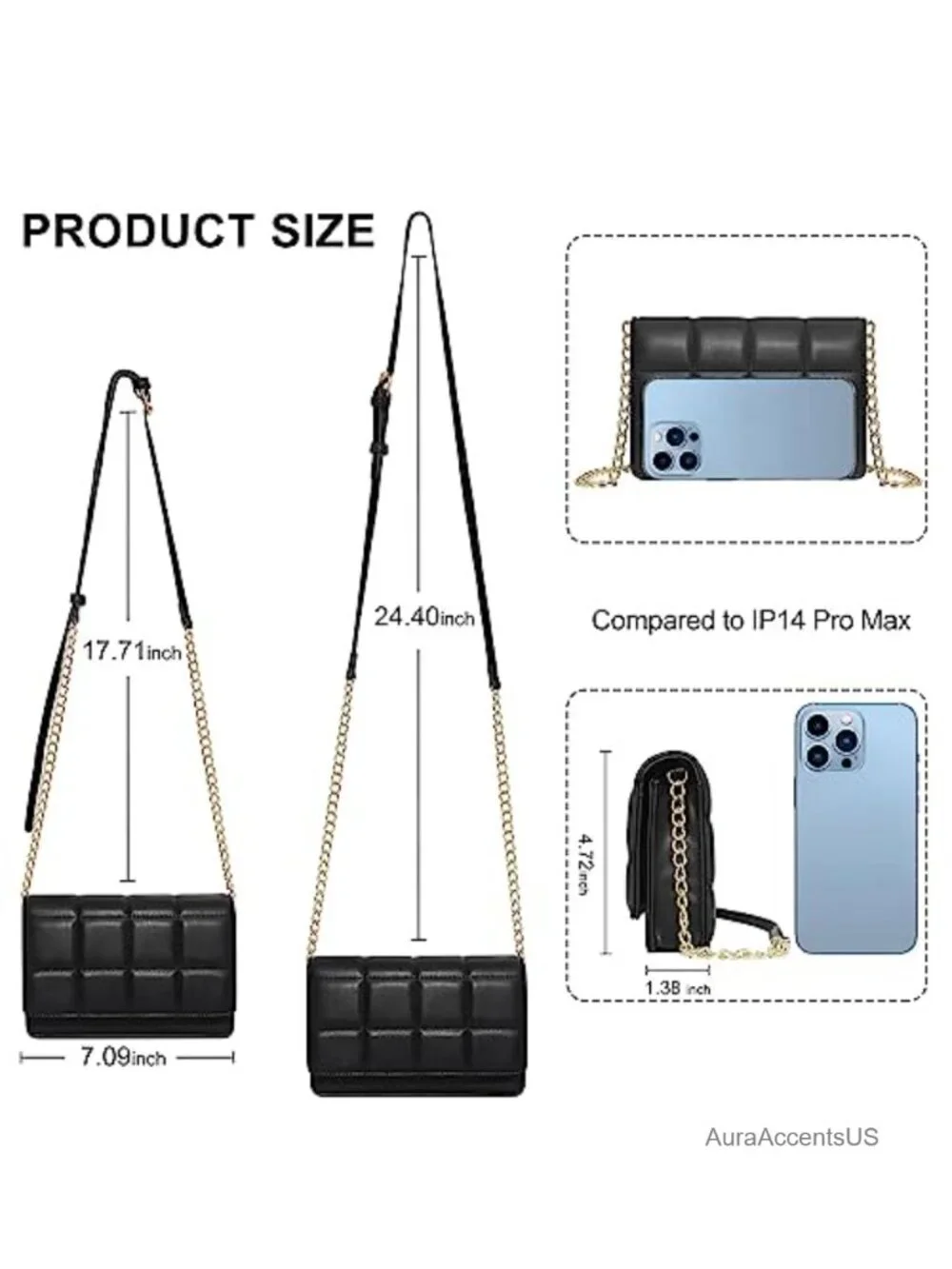 Quilted PU Leather Mini Crossbody Wallet Chain Shoulder Phone Purse
